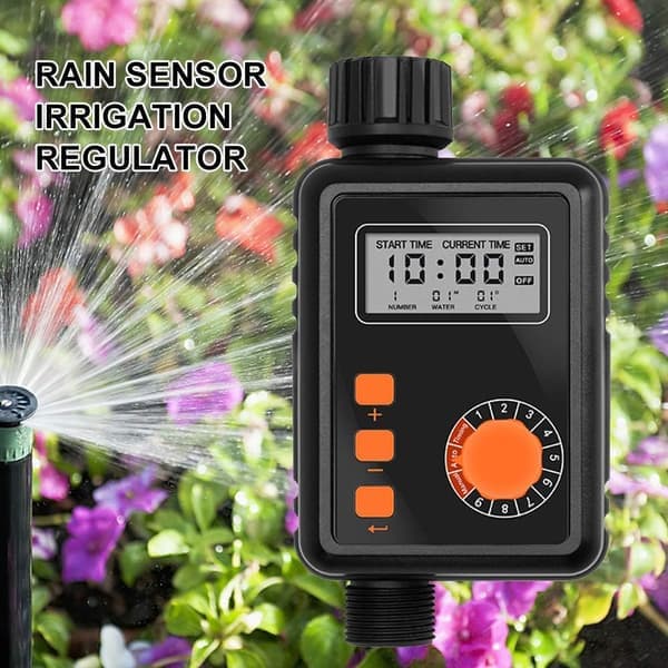 Elektronisk vandingsur med regnsensor IPX5 Automatisk sprinklerstyring 9 programmer LCD-display til have og drivhus