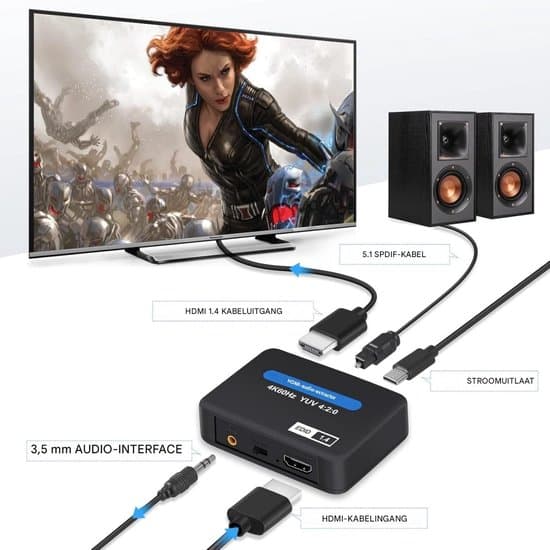 HDMI Audio Extractor 2K/4K – Audio Splitter – Inkluderer USB-kabel – Understøtter Toslink (SPDIF) Optisk Audio Output + 3.5mm Audio – Sort