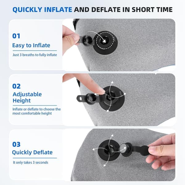 Inflatable Camping Pillow Ultralight Compact Air Pillow Ergonomic Neck & Lumbar Support Portable Inflatable Pillow with Removable Washable Cover