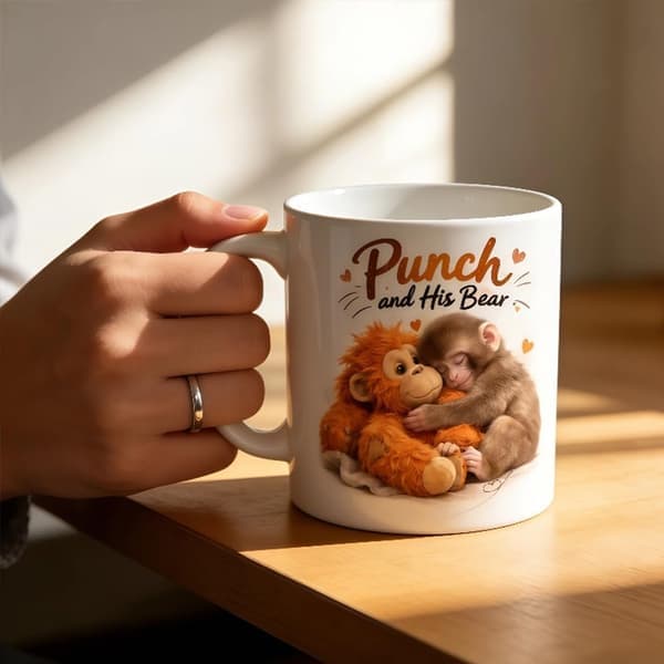Punch Monkey Mugg Punch och hans björnmugg Söt apkaffemugg Nyhet Keramisk Kopp Present till Kaffeälskare