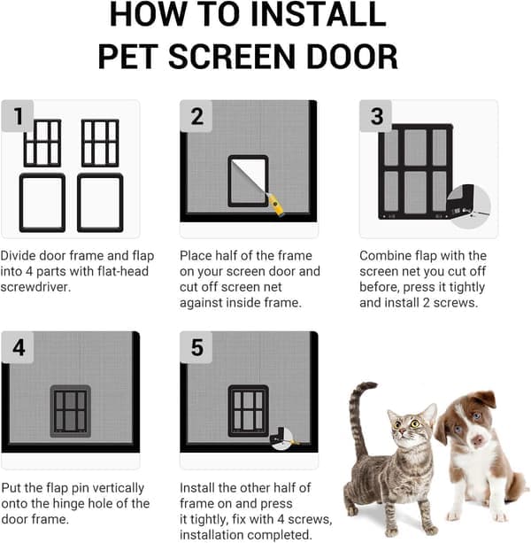 Cat Flap Fly Screen Automatic Closing, Dog Flap With Magnets Lockable, Dog Flap Fly Screen Balcony Door With Cat Flap Pet Flap
