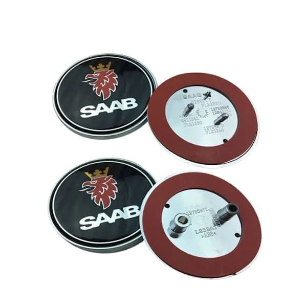 2st Kolfiber Bil Främre Motorhuv Logotyp Bagagelucka Emblem för Saab 68mm