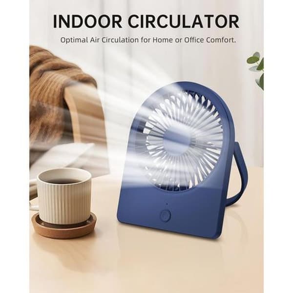 Portable USB Desk Fan with Three Adjustable Speeds. Mini, Foldable and Hangable. Ultra-Quiet. Blue.