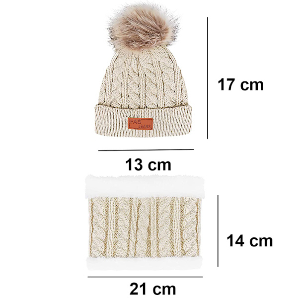 Barnmössa Handskar Halsduk Set för Flickor Pojkar, Vinter Varma Fleecefodrade beige