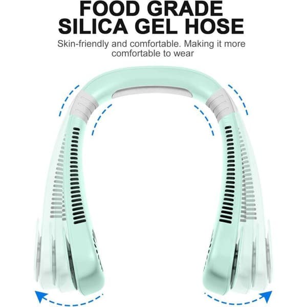 Mini Portable Neck Fan with 360° Airflow. Three Fan Speeds, Compact and USB Rechargeable - Green.