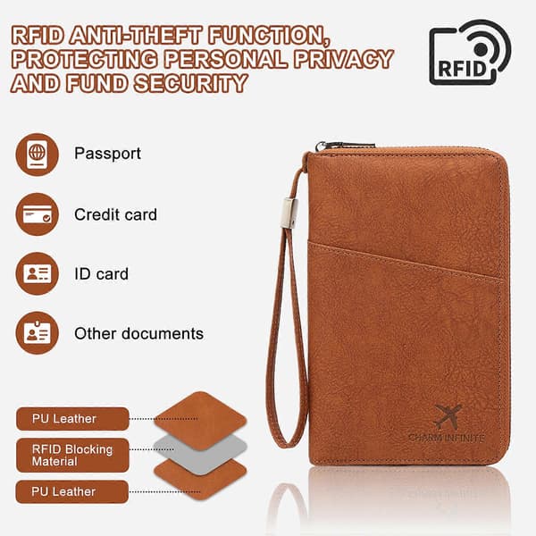 Passport Holder Document Pouch with RFID Blocking and Secure Zipper Designed for Frequent Travelers and Explorers coffee