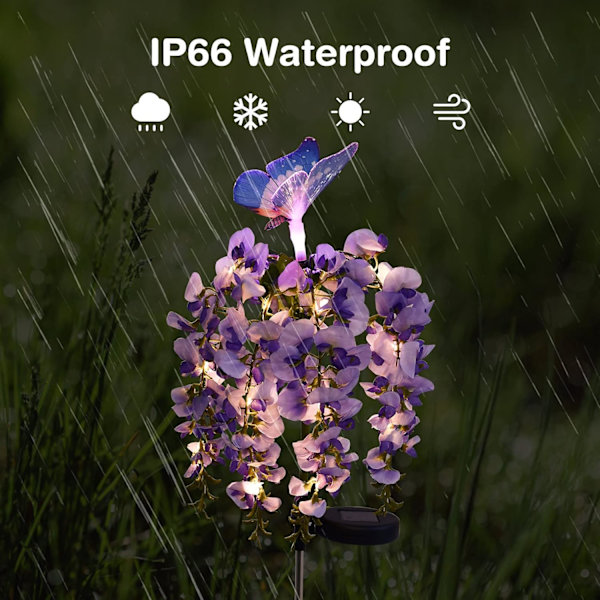 Solcellsblommor Ljus Utomhus, Wisteria Blommig Fjäril Solcellslampa med Flerfärgade LED Solcellslampor för Trädgård Uteplats Bakgård Väg