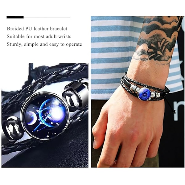 Andlig armband zodiak, lugn manifestation, skydds armband, 12 zodiak tecken läder justerbart armband, gåva för zodiakälskare. Leo Leo