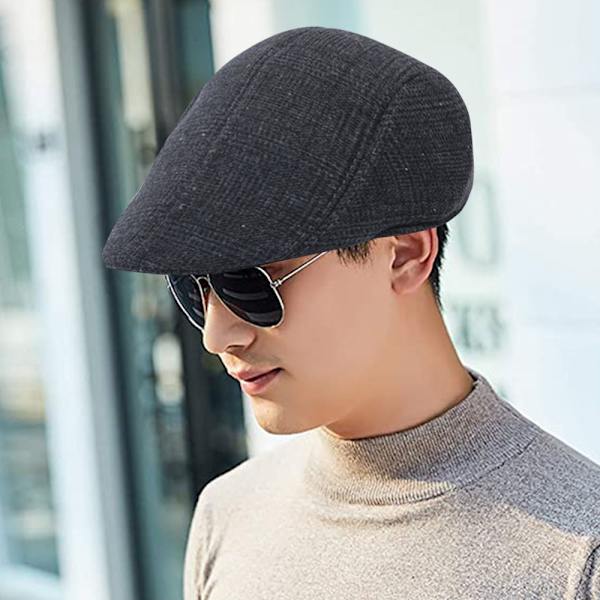 Nyhetspojkehattar för män Irländsk platt keps monterad Ivy hatt Retro Gatsby hatt herr Beret keps twill svart och vit
