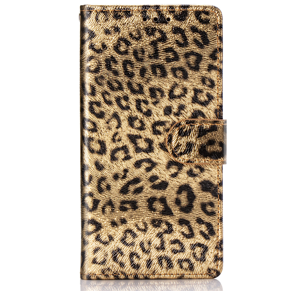 Läderfodral med ställ/kortplats leopard guld, iPhone 11 Pro guld