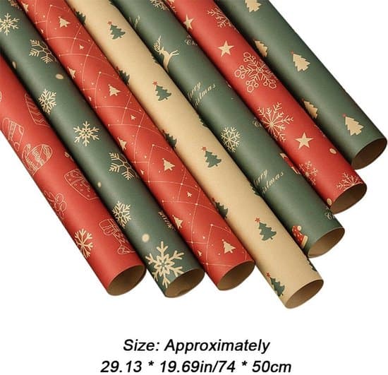 Presentpapper - Julpresentpappersset 7-delar - 50x74 cm - Återanvändbart presentpapper med Renar, Snöflingor & Julgransdesign - Eco
