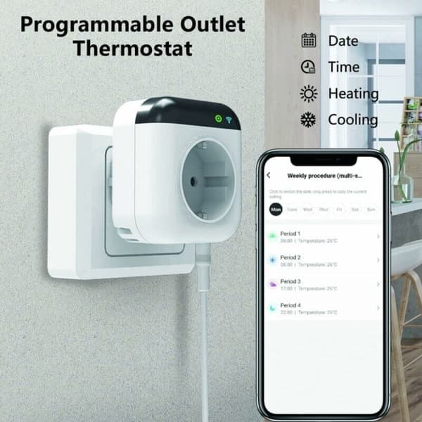 Programmerbar WiFi termostatbrytare med sensor, WiFi digital kontrollbrytare med app.