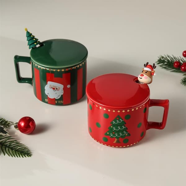 Christmas Gift Mug with Lid and Spoon Creative Ceramic Mug Christmas Series Gift Box