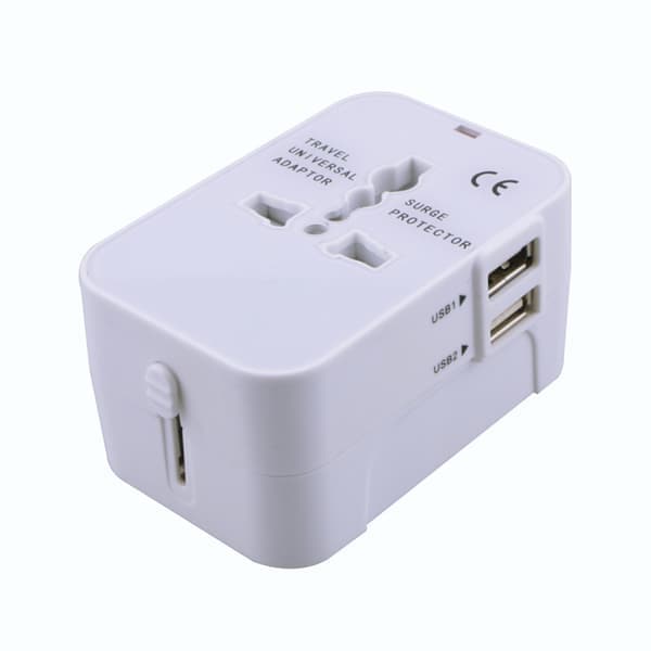 Universell reiseadapter med doble USB 2.1A-uttak og multifunksjonskontaktomformer Hvit White