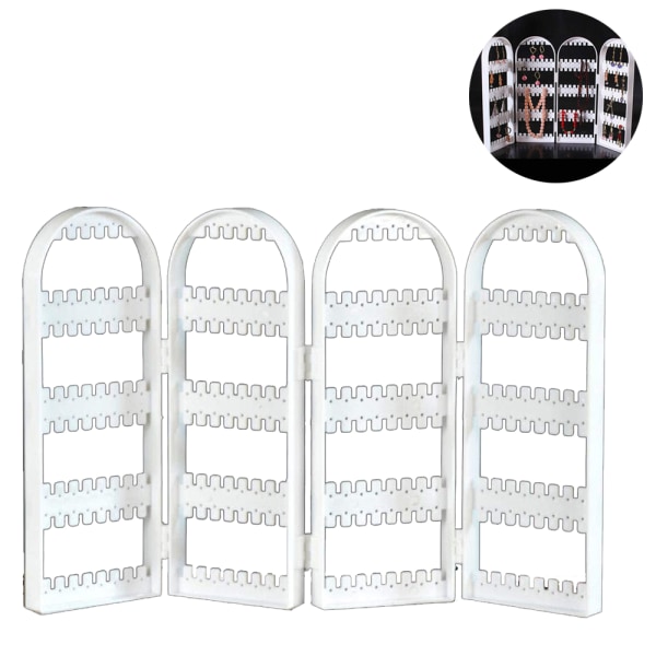 Hål Akryl Örhängen Hållare för Kvinnor, 4 Dörrar Fällbar Skärm Halsband Display Rack, Hängande Smycken Organizer Stativ Display