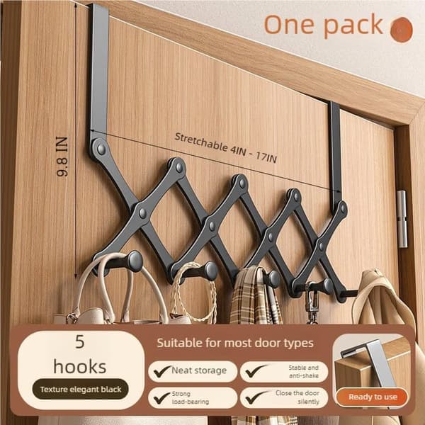 Hanging Door Hat Storage Rack Metal Foldable Adjustable Wall Mounted Hat Rack, 6 Hooks Design, Hanging Baseball Cap Storage Rack