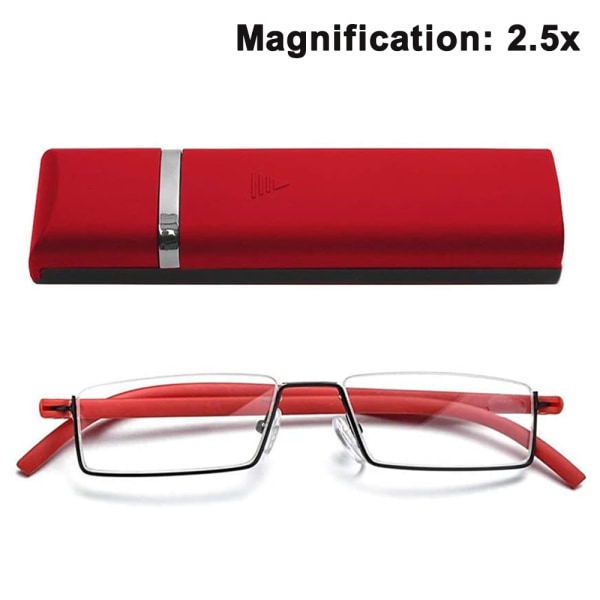 Halvbågsläsglasögon för män Kvinnor Lättviktsläsare med halvlins i metall med bärbart case elegant röd