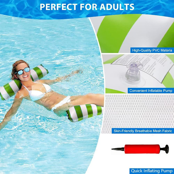 Uppblåsbar poolhängmatta, 4-i-1 multifunktionell flytande hängmatta, hopfällbar simning, uppblåsbar poolflottör (2-pack)
