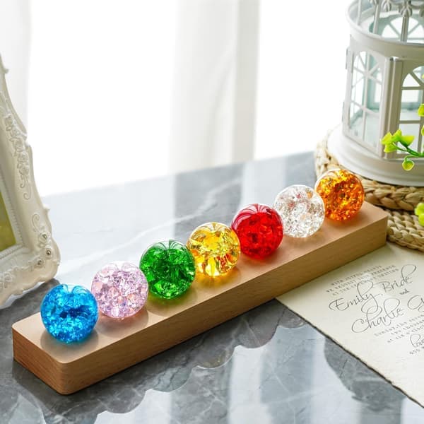 7 farver Chakra Krystalkugle med træbase LED 40mm Natlampe Boligindretning Gave til mor