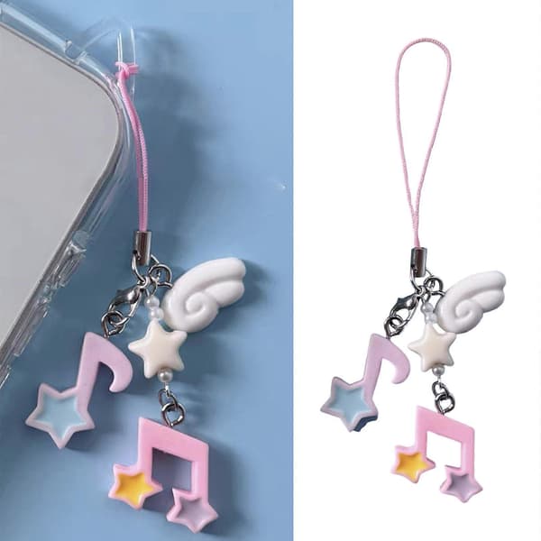 Star Charm Keychain Phone Strap for Mobile Devices Alloy Plastic Design Beaded Chain Secure Loss-Proof Functionality Rose Red