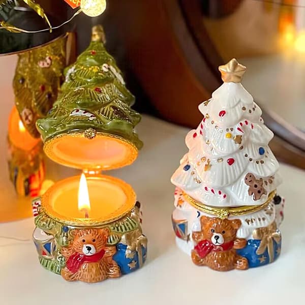 Naimo Christmas Tree Jewelry Box, Cute Bear Ceramic Ornament Box, Candy Box, Christmas Tree Decoration, Gift, Home Decor