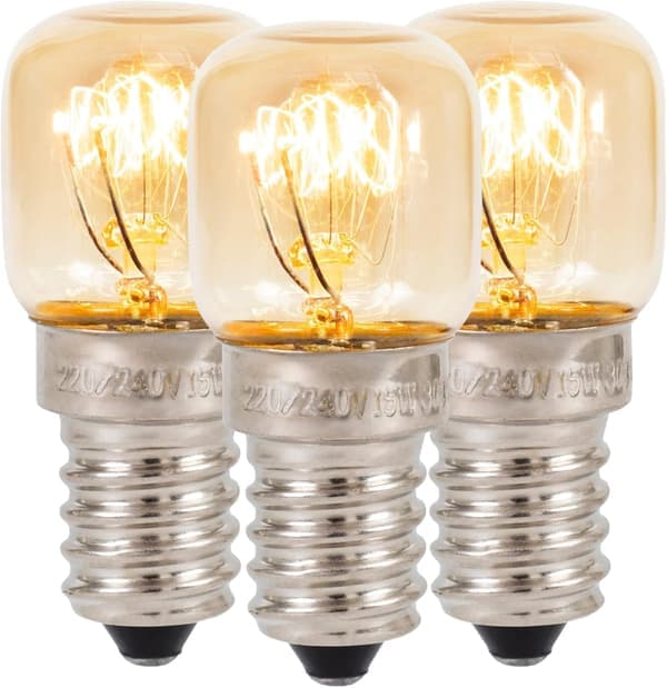 3-pack light bulbs for ovens and refrigerators, small E14 15W <300°C dimmable dwarf bulbs for ovens, Himalayan salt