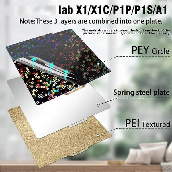 PEY PEI byggeplate for Bambu-Lab X1/X1C/X1E/P1P/P1S/A1 3D-skriver, B
