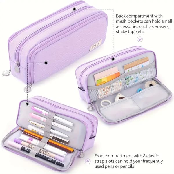 Double-Layer Double-Opening Pencil Case, Multifunctional Large Capacity Desktop Organizer - Navy Blue