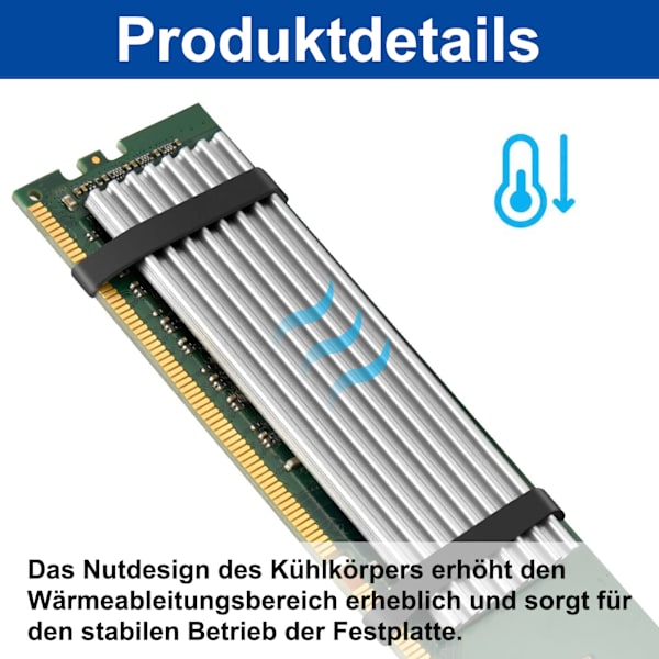 2-pack kylflänsar, M.2 aluminium kylfläns, kylflänsset med 70 mm x 22 mm x 3 mm, halvledarkylning, CPU-kylning för M.2 SSD M2-värme