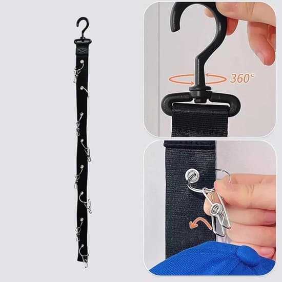 Cap Wall Hooks - Cap Organizer - Hat Rack - Cap Rack - Storage for Caps and Hats - Cap Organizer - 8 Clips - Black