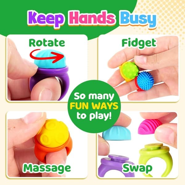 Fidget Toys Sensoriske Ringe til Børn: 18-pak Teksturerede Spinderringe til Angstlindring - Sensorisk Legetøj til Autisme ADHD Særlige Behov Klasseværelse