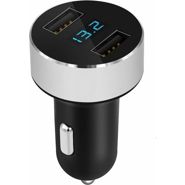 Minibil-lader - 2 USB-porter, 3.0 A/V hurtiglading, tellerfunksjon, LED-batterinivåindikator - universell