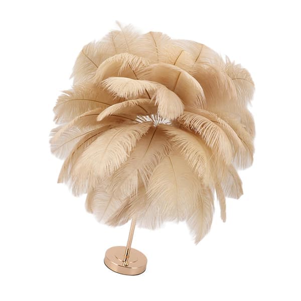 Ostrich Feather Table Lamp, Rechargeable, Modern Romantic Decorative Lamp, Bedroom Lamp, Bedside Lamp, Home Decor Light Tan