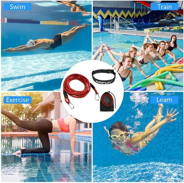Svømme modstandsbånd Poolbælte Justerbart Svømme modstandsbånd Justerbart Svømme elastisk Poolbælte (Rød 4 meter)