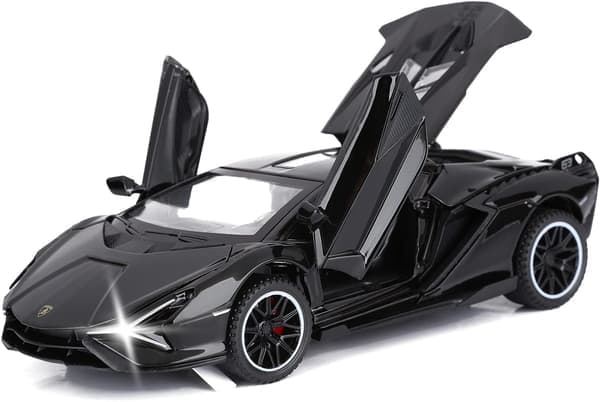 Legetøjsbil Lambo Sian FKP37 Metal Modelbil med Lys og Lyd Bagtil Legetøjsbil til Drenge 3+ (Sort)