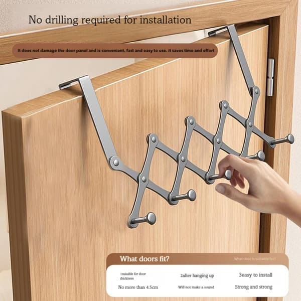Hanging Door Hat Storage Rack Metal Foldable Adjustable Wall Mounted Hat Rack, 6 Hooks Design, Hanging Baseball Cap Storage Rack