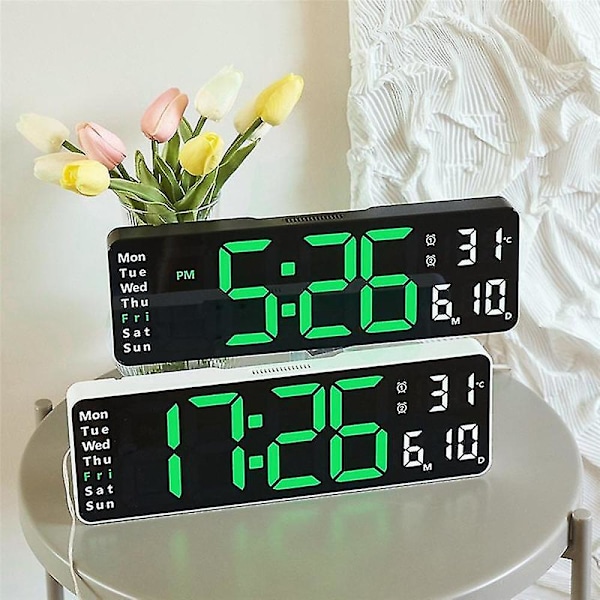 Digital väggklocka Fjärrkontroll Temp Datum Vecka Visning Timer Nedräkning Tabell Klocka Vägglarm L