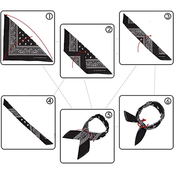 Set med 3 bandana-huvuddukar, röda, vita, svarta sjalar för kvinnor och män, bandana, huvudduk, halsduk, fyrkantig sjal, färgglad