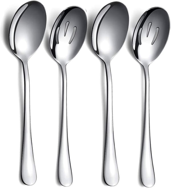 Serveringsskeer 4 dele, serveringsske, inkluderer 2 serveringsskeer og 2 hulskeer, serveringsredskaber i rustfrit stål sølv Silver