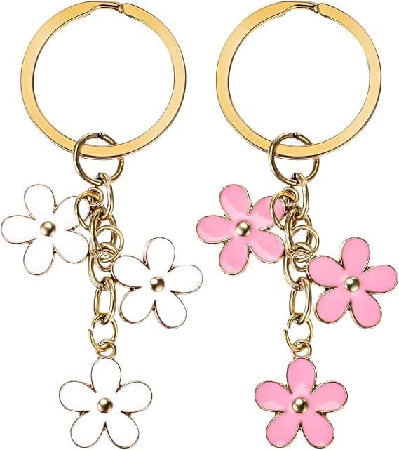 stk Blomster Nøgleringe Pink og Hvid