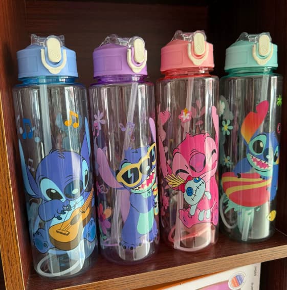 Trendig Monster Vattenflaska, 800ml, Rosa, Läckagesäker Sugrörsdesign i Plast, Tecknad Figur （Blå）