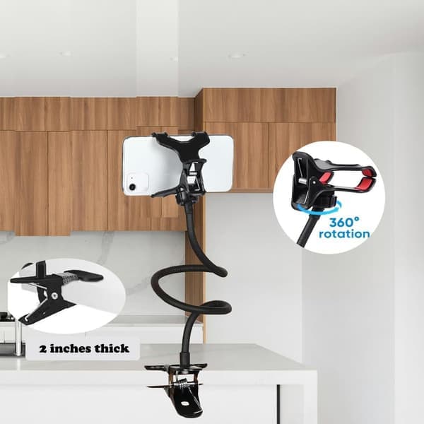 2-pack Cell Phone Holder, Bendable Flexible Arm with Clamp, Hands-free Desk and Bed Mount for Smartphones Black
