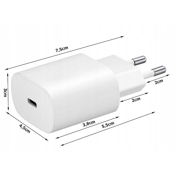220v PD Laddare för iPhone 12/13/14/15 - 20w - USB-C Vit