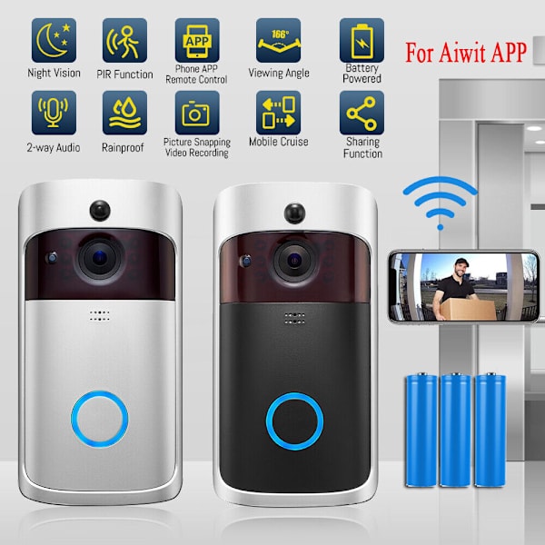 Trådlös WiFi-videodörrklocka Telefon Dörr Ring Intercom Smart Säkerhetskamera Klocka