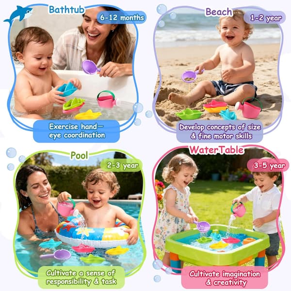 Anti-mugg babybadeleker - stablebare båtbadeleker, egnet for småbarn i alderen 2-4 år, sensoriske vannleker til bord og småbarnsbassengleker. A2