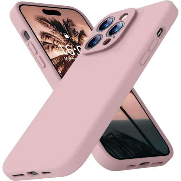 iPhone 14 Pro Max Gummibelagd Mattrosa Skal Kameraskydd Liquid - Rosa