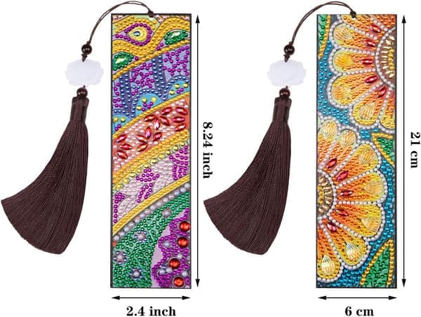3 Pieces Diamond Tassel Bookmarks, Beaded Art Bookmarks, DIY Leather Tassel, Embroidery Art Crafts