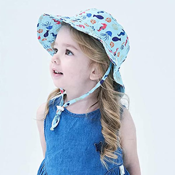 Baby Solhatt Toddler Bucket Hats Sommar Solskydd Barn Strandhattar Bred Brätte Utomhus Campinghatt för Pojkar Flickor