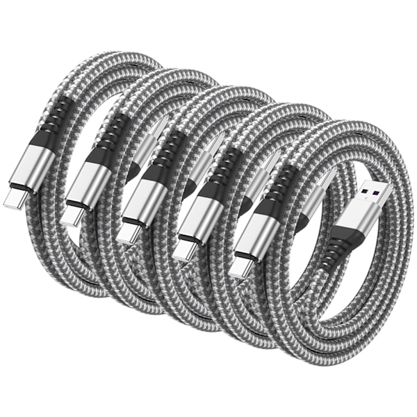 5-Pack 3M för Samsung Och iPhone 15 / 16 USB (Typ-C) S24/S20/S21/S22/S23 (Extra lång) (5-PACK) 3 meter (5-PACK) 3 meter