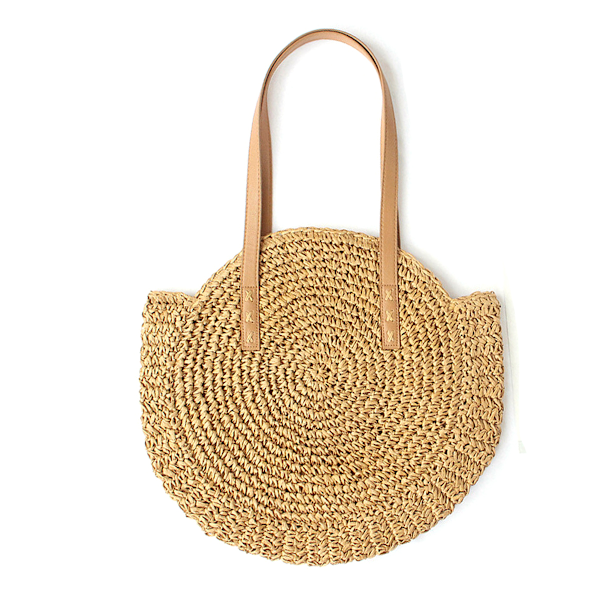Halmhandväskor Kvinnor Runda Halmväska Naturlig Chic Hand Stor Sommar Strand Tote Vävda Handtag Axelväska, 45*41cm